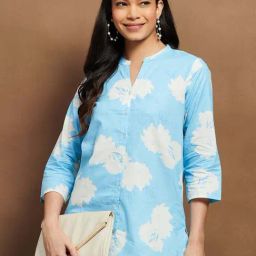 Melange By Lifestyle Blue Cotton Regular Fit Printed Kurti-image-93