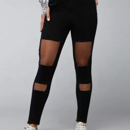 DOLCE CRUDO Black Denim Distressed High Rise Jeans-image-50