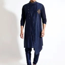 VIVEK KARUNAKARAN Floral Woven Design Angrakha Assymetric Kurta With Trousers-image-86