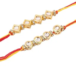 Anouk Kundan Studded Bhaiya Bhabhi Rakhis With Roli Chawal Chandan & Mishri image 2