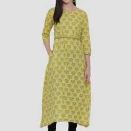 Span Yellow Cotton Printed Straight Kurta-picture-42