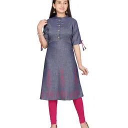 Aarika Kids Blue Cotton Self Pattern Kurti & Leggings-image-90
