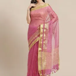 Kalakari India Pink Embroidered Saree With Unstitched Blouse-picture-33
