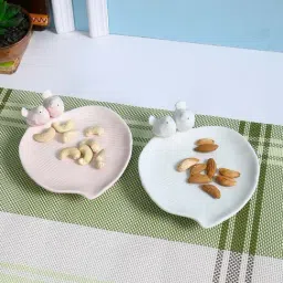 Aapno Rajasthan White & Pink Ceramic Trays - Set of 2-18