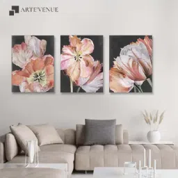 ARTE'VENUE Pastel Parrot Tulips Pink & Black Canvas Wall Arts - Set of 3 (10 X 13 inch Each)-3