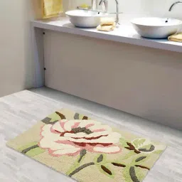 Saral Home Green Cotton Floral Bath Mat 50X80 cm-image-76