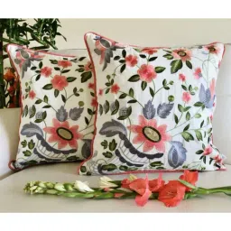 TARA Sparkling Homes Grey Embroidered Cotton Silk Cushion Cover - Set of 2-36