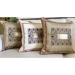 TARA Sparkling Homes Gold Embroidered Cotton Silk Cushion Cover - Set of 2-image-20
