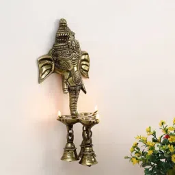 eCraftIndia Ganesha Deepak with Bell Brass Wall Hanging and Artifact-image-5
