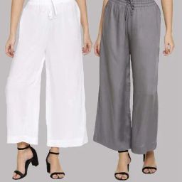 TWIN BIRDS White & Grey Mid Rise Palazzos - Pack Of 2-picture-11