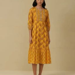 aarke Ritu Kumar Yellow Paisley Print Midi Dress-image-32