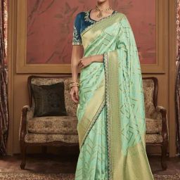 Elora Sea Green Silk Embroidered Saree With Unstitched Blouse-image-16