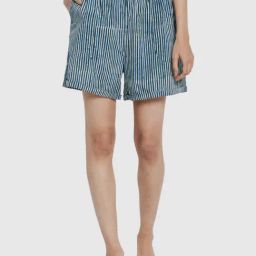 Fabindia Green & Blue Cotton Striped Short-image-30