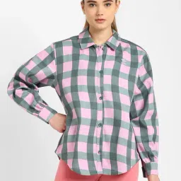 Adidas Originals Pink & Green Cotton Chequered Shirt-image-10