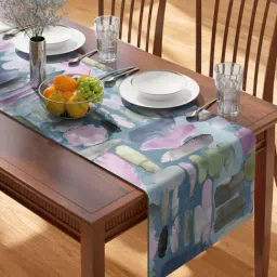 Petal Home Abstract Blue Cotton Table Runner-image-3