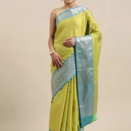 Banarasi Silk Works Pista Green Silk Woven Saree With Unstitched Blouse-picture-1
