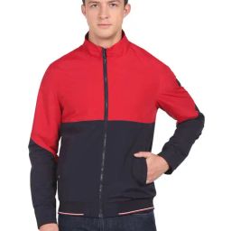 Arrow Sport Red And Navy Regular Fit Colour Block Jacket-image-60
