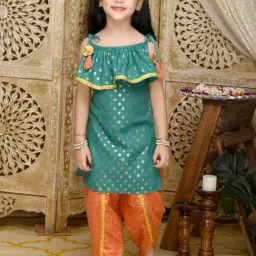 Saka Designs Kids Teal & Orange Printed Kurta with Dhoti-image-14