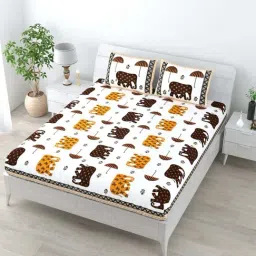 Living Roots Multicolor Cotton 140 TC King Bedsheet with 2 Pillow Covers-image-42