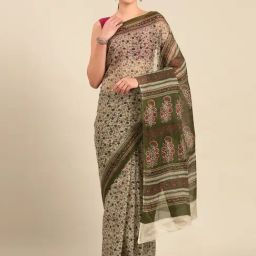 SHANVIKA Grey Pure Cotton Floral Print Saree Without Blouse Piece-picture-26