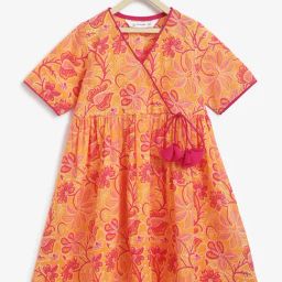 Campana Girls Orange Cotton Floral Kurta-image-30