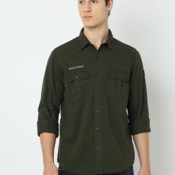 Spykar Men Green Slim Fit Solid Full Sleeve Casual Shirt-image-26