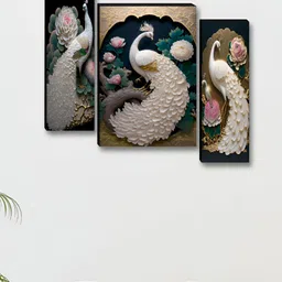 Myntra Elegant Homes White & Beige 3 Piece Synthetic Wood Birds and Animals Wall Paintings-image-92