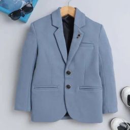 Fourfolds Boys Skyblue Solid Full Sleeves Blazer-image-63