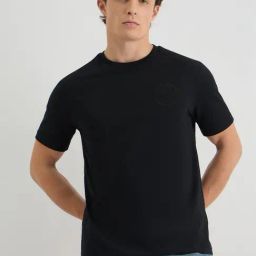 GANT Men Solid Round Neck Crest Graphic Cotton Black T-shirt-image-63