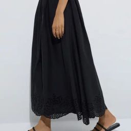 LOV by Westside Black Schiffli Detailed High-Rise Cotton Skirt-image-64