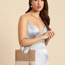 LADY QUINTON Self Design Structured Shoulder Bag With Tasselled-image-16