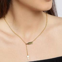 OOMPH Gold Tone Whine Glass & Bottle Lariat Delicate Fashion Necklace for Women-80
