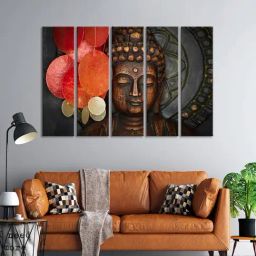 999Store Printed Brown MDF 5 Panels Wall Art-20