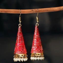 Oomph Rani Pink Meenakari Cone Shaped Delicate Design Jhumki Earrings-8
