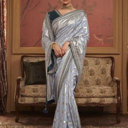 Elora Grey Silk Embroidered Saree With Unstitched Blouse-image-30