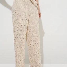 LOV by Westside Beige Crochet-Detailed High-Rise Cotton Trousers-image-31