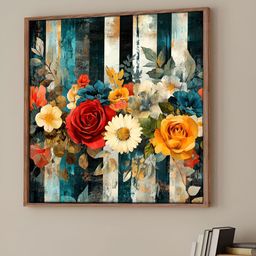 Art Street Red & Blue 1 Piece Floral and Botanical Canvas Wall Art-26