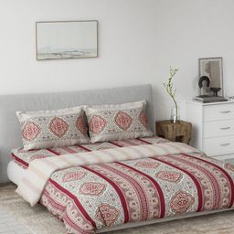 DDecor Red & Off White Ethnic Motifs Cotton 4 Piece Double King Regular Bedding Set-picture-26