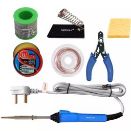 Fadman 7 In 1 Soldering Iron Kit Copper, Iron & Nickle Corded 25 W Grey+Blue with Solder Wire, Cutter-43