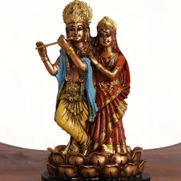 INTERNATIONAL GIFT Gold-Toned & Red Radha Krishna Religious Idol Showpiece-image-89