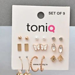 ToniQ Set Of 9 Studs Hoops Earrings-image-28
