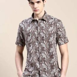 showoffff SHOWOFF Coffee Brown Cotton Slim Fit Printed Shirt-picture-45