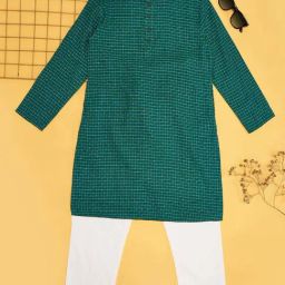 Indus Route by Pantaloons Boys Deep Teal Cotton Printed Full Sleeves Kurta Sets-image-52