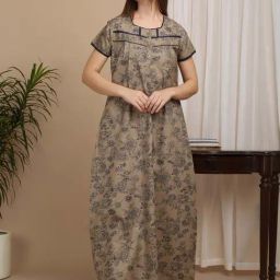 Sweet Dreams Brown Cotton Floral Print Nighty-picture-42