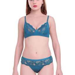 AROUSY Green Self Pattern Bra Panty Set-picture-34