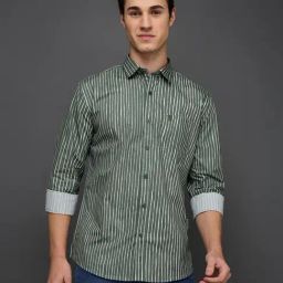 Giordano Green & White Slim Fit Striped Shirt-picture-37