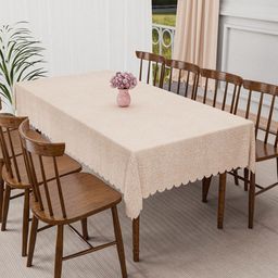 Aura Beige Waterproof Plastic 6-Seater Table Cover with Textured details-image-12
