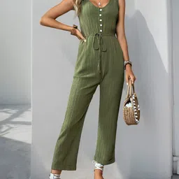 KPOP Women Scoop Neck Sleeveless Solid Basic Jumpsuit-picture-34