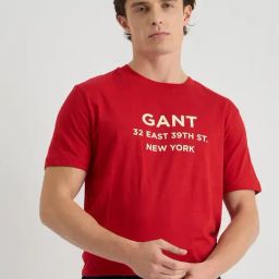GANT Men Typography Printed Red Round Neck Cotton T-shirt-image-36