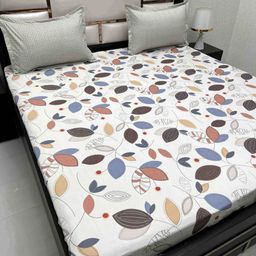 Pure Decor White & Blue Geometric 350 TC King Bedsheet with 2 Pillow Covers-picture-25